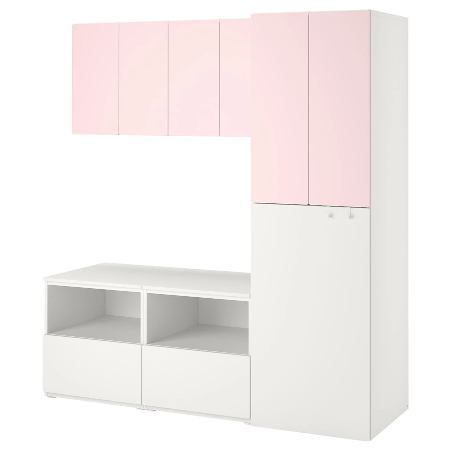 Детская гардеробная комбинация - IKEA PLATSA SMÅSTAD/SMASTAD, 196x57x180см, белый/розовый, ПЛАТСА СМОСТАД ИКЕА (изображение №1)