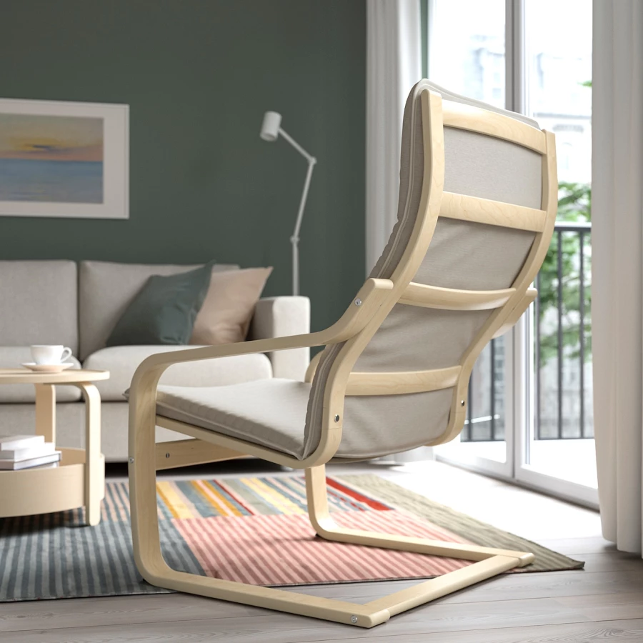 Кресло-качалка - IKEA POÄNG/POANG/ПОЭНГ ИКЕА, 68х82х100 см, серый (изображение №4)