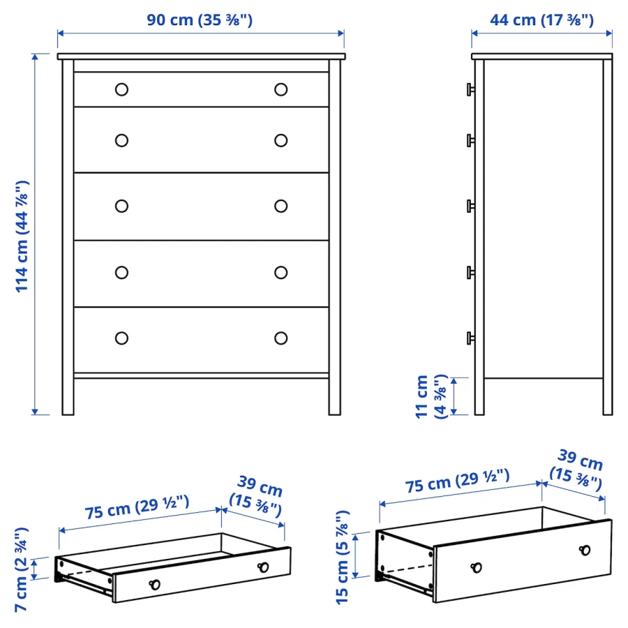 Комод с 5 ящиками - IKEA KOPPANG/КОППАНГ ИКЕА, 44х90х114 см, белый (изображение №5)