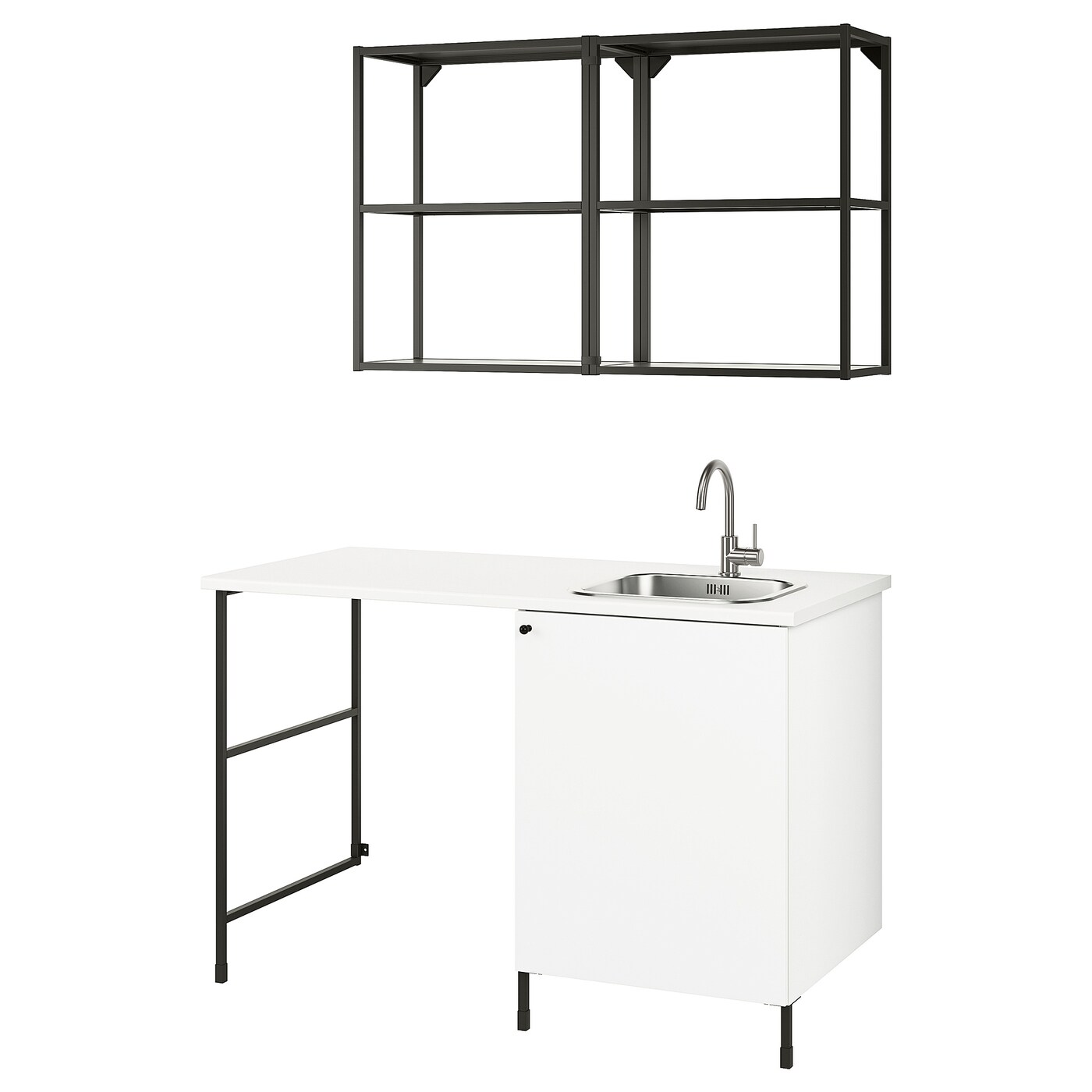 Комбинация шкафов для прачечной и кухни - ENHET  IKEA/ ЭНХЕТ ИКЕА, 139x63,5x87,5 см, белый/черный