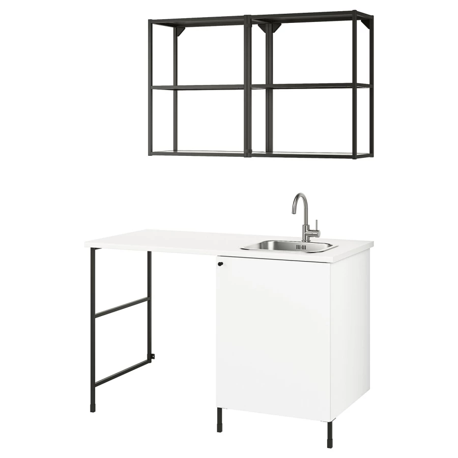 Комбинация шкафов для прачечной и кухни - ENHET  IKEA/ ЭНХЕТ ИКЕА, 139x63,5x87,5 см, белый/черный (изображение №1)