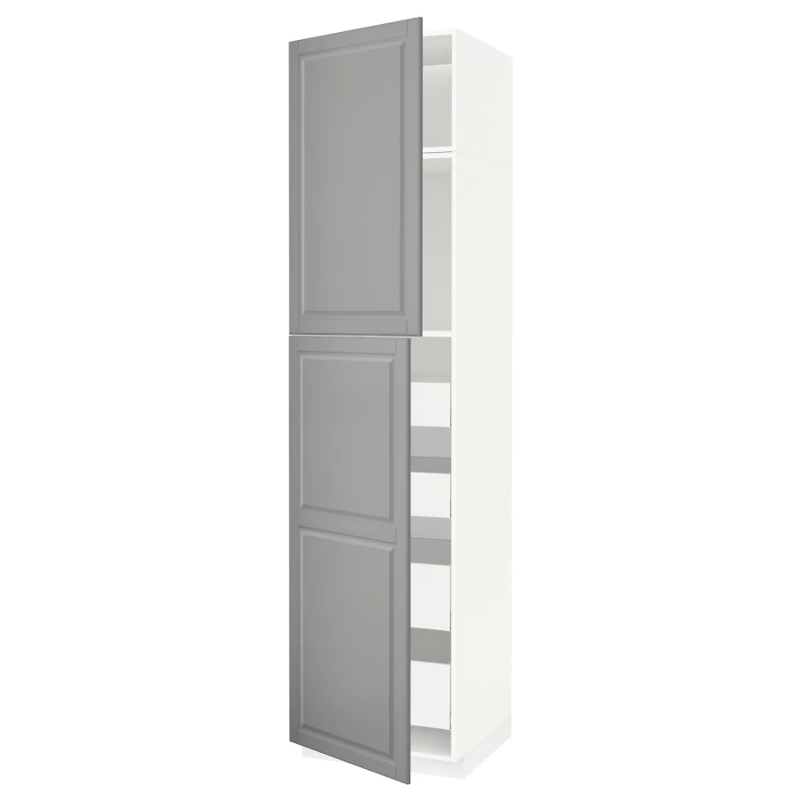 Высокий шкаф с ящиками - IKEA METOD/MAXIMERA/МЕТОД/МАКСИМЕРА ИКЕА, 240х60х60 см, белый/серый (изображение №1)