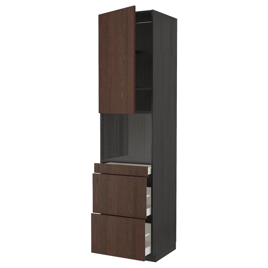 Высокий шкаф с ящиками - IKEA METOD/MAXIMERA/МЕТОД/МАКСИМЕРА ИКЕА, 240х60х60 см, черный/коричневый (изображение №1)