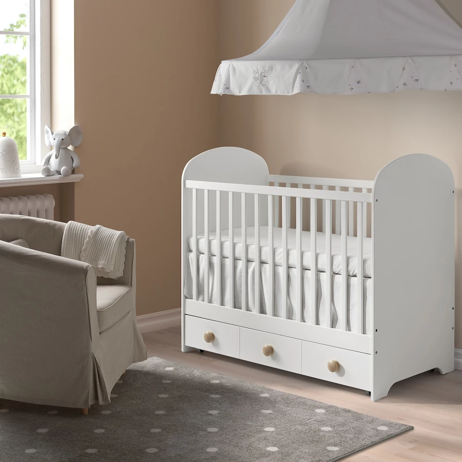 Кровать для новорожденных - IKEA GONATT, 60x120 см, белый, ГУНАТ ИКЕА (изображение №2)