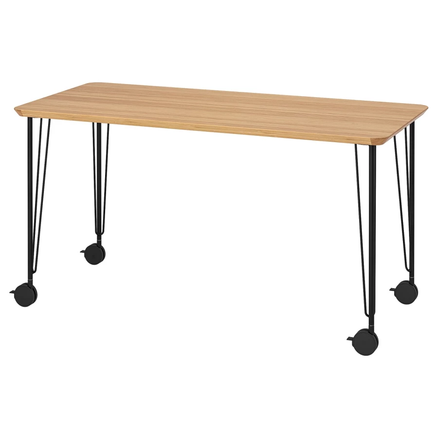 Письменный стол - IKEA ANFALLARE/KRILLE, 140х65 см, бамбук/черный, АНФАЛЛАРЕ/КРИЛЛЕ ИКЕА (изображение №1)