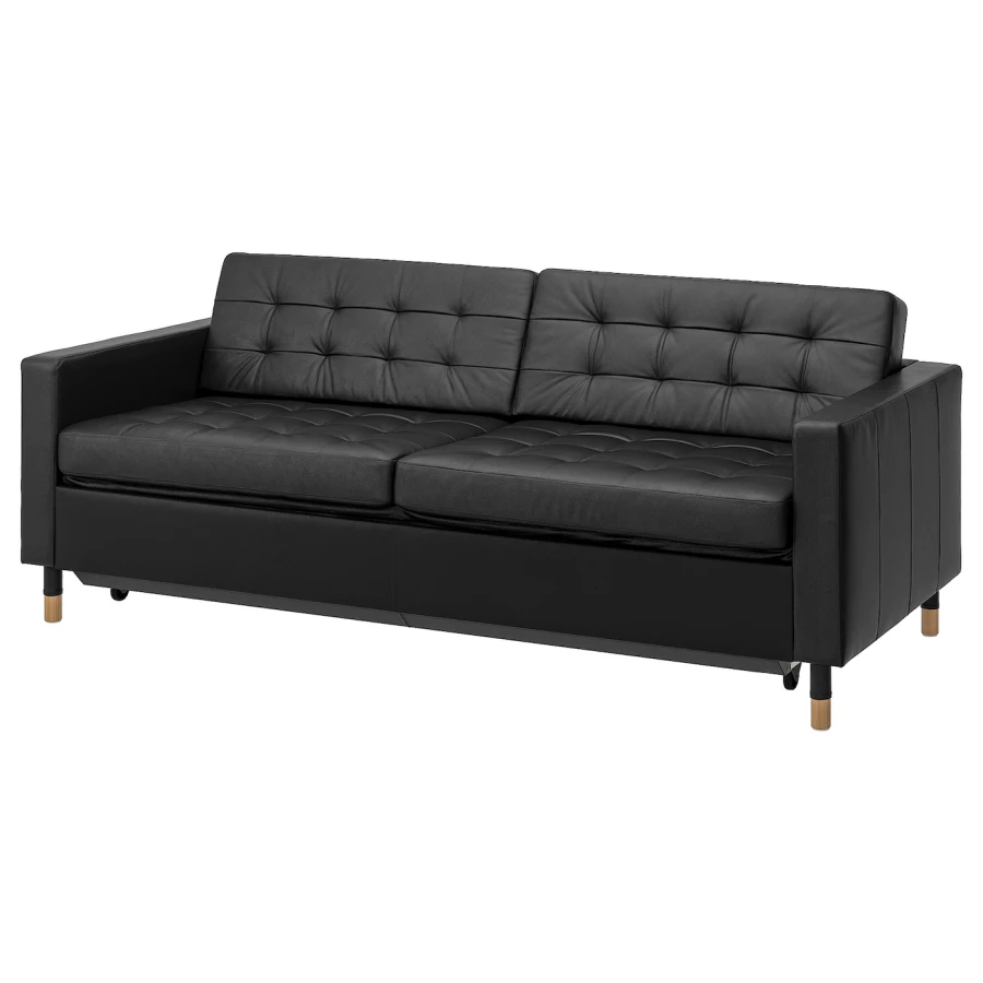 3-местный диван-кровать - IKEA LANDSKRONA, 84x92x223см, черный, кожа, ЛАНДСКРУНА ИКЕА (изображение №2)