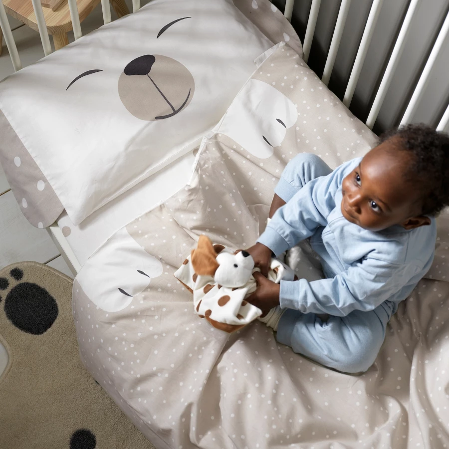 Пододеяльник/наволочка для детской кроватки - DRÖMSLOTT / DRОMSLOTT  IKEA/  ДРЁМСЛОТТ  ИКЕА, 60х120 см,  бежевый/белый (изображение №7)