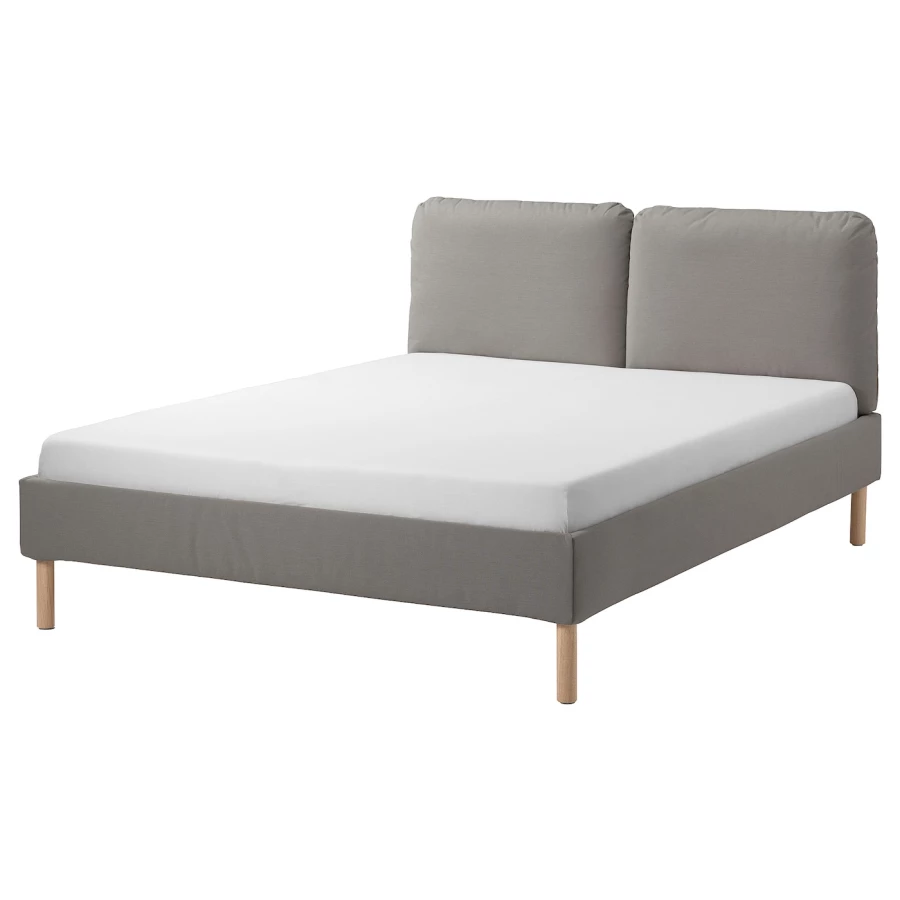 Каркас кровати с мягкой обивкой - IKEA SAGESUND, 200х140 см, серый, САГЕСУНД ИКЕА (изображение №1)