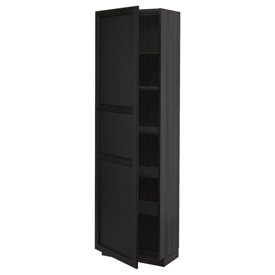 Высокий кухонный шкаф с полками - IKEA METOD/МЕТОД ИКЕА, 200х37х60 см, черный (изображение №1)