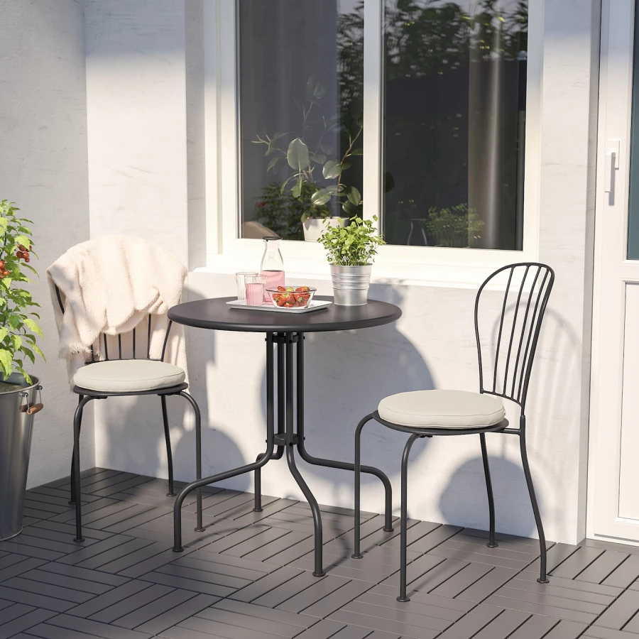 Комплект стол и стулья - LÄCKÖ IKEA/ЛАККО ИКЕА, 70х70 х71 см, серый/белый (изображение №2)