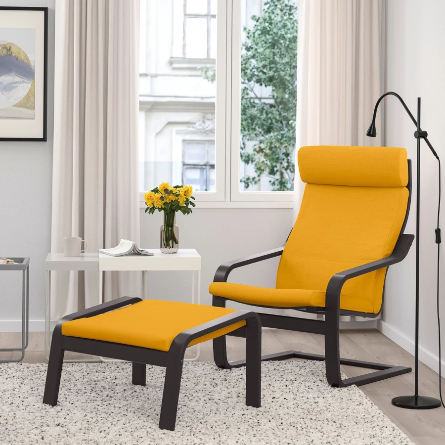 Кресло - IKEA POÄNG/POANG/ПОЭНГ ИКЕА, 68х82х100 см, жёлтый (изображение №2)