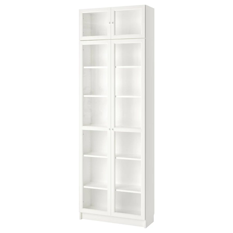 Книжный шкаф со стеклянной дверцей - BILLY/OXBERG IKEA/БИЛЛИ/ОКСБЕРГ ИКЕА, 30х80х237 см, белый (изображение №1)