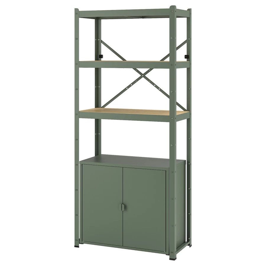 Стеллаж с ящиком - IKEA BROR, 190х40х85 см, серо-зеленый, БРУР ИКЕА (изображение №1)