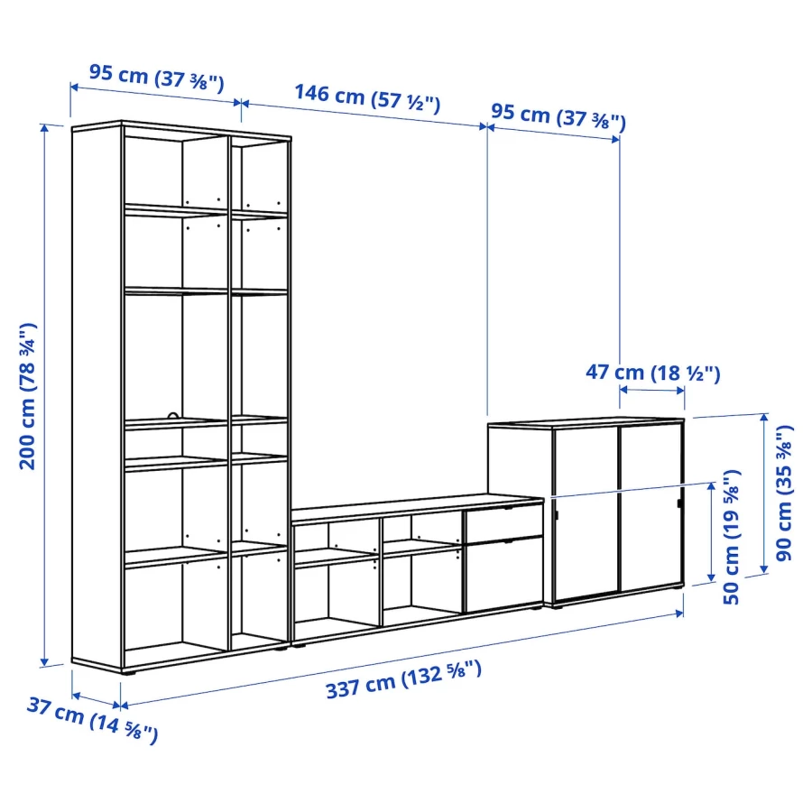 Шкаф для ТВ - IKEA VIHALS, 200x47x337cм, белый, ВИХАЛС ИКЕА (изображение №3)