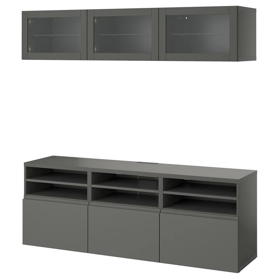 Комбинация для хранения ТВ - IKEA BESTÅ/BESTA, 192x42x180см, серый, БЕСТО ИКЕА (изображение №1)