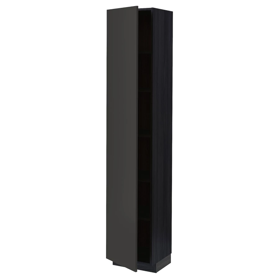 Высокий кухонный шкаф с полками - IKEA METOD/МЕТОД ИКЕА, 200х37х40 см, черный (изображение №1)