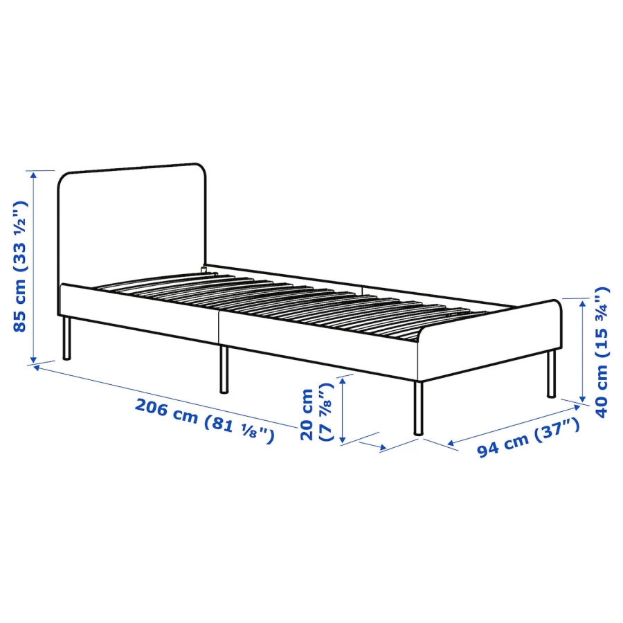 Каркас кровати - SLATTUM IKEA/  СЛАТТУМ  ИКЕА,  206х94 см, черный (изображение №3)