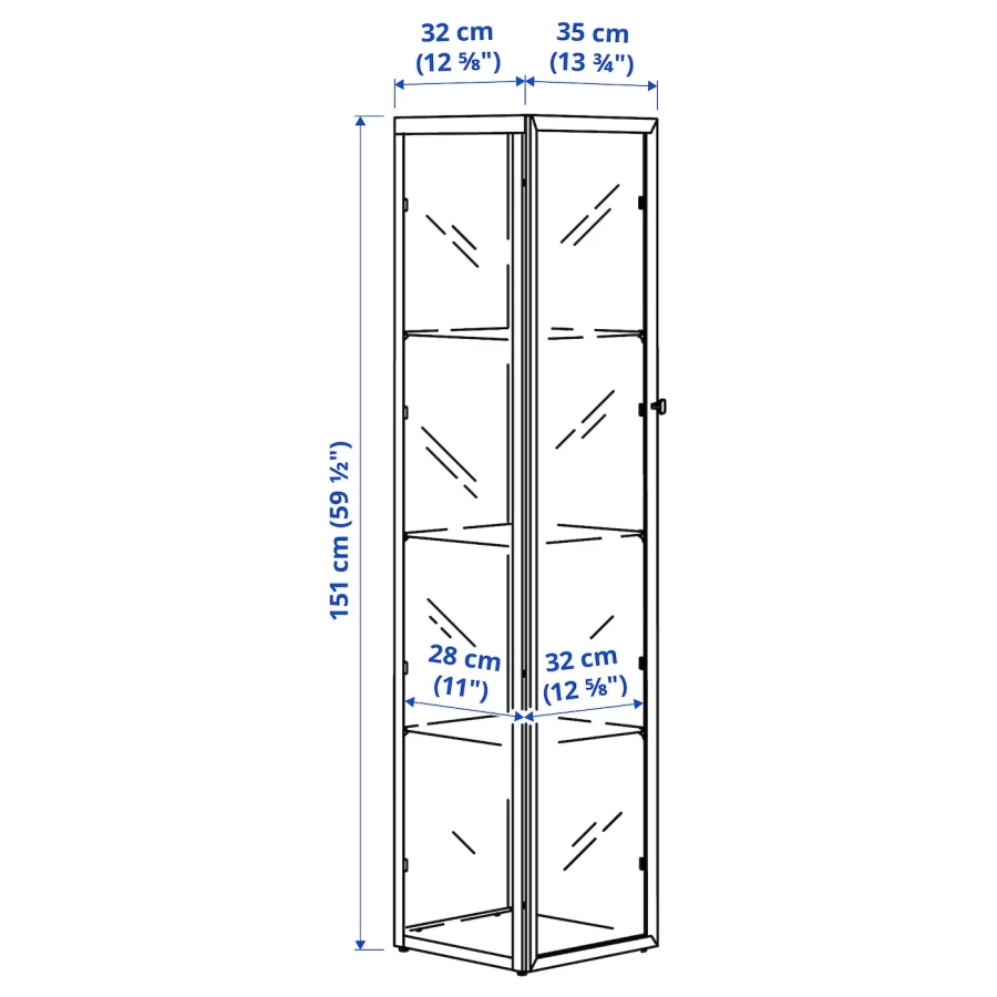Шкаф со стеклянными дверцами - BLÅLIDEN /BLАLIDEN   IКЕА/ БЛОЛИЕН ИКЕА, 35x32x151 см, белый/прозрачный (изображение №7)