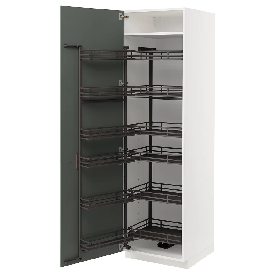 Высокий шкаф с выдвижной кладовой - IKEA METOD/МЕТОД ИКЕА, 60х60х200 см, белый/серо-зеленый (изображение №1)