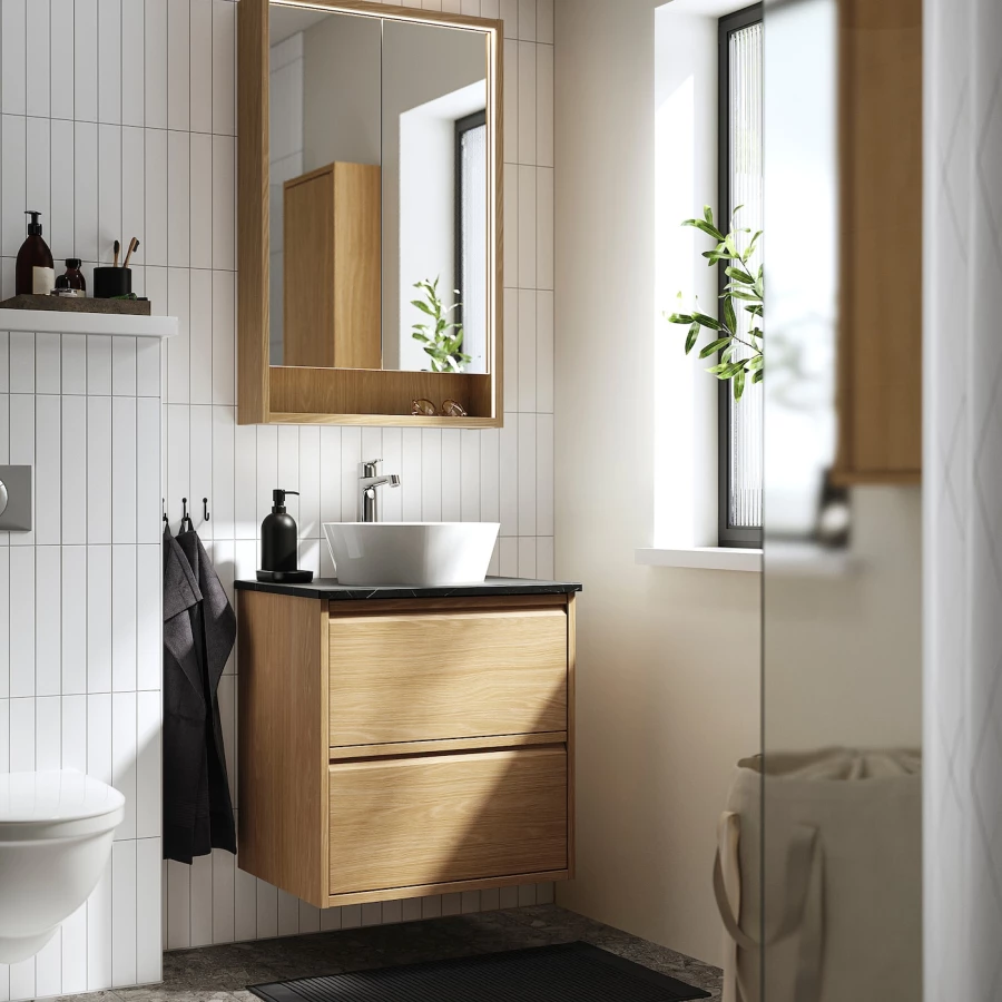 Тумба для ванной - ÄNGSJÖN / KATTEVIK /АNGSJОN IKEA/ ЭНГСЬЕН / КАТТЕВИК  ИКЕА,  80х62 см , черный/коричневый (изображение №2)
