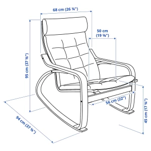 Кресло-качалка - IKEA POÄNG/POANG/ПОЭНГ ИКЕА, 68х94х95 см, серый