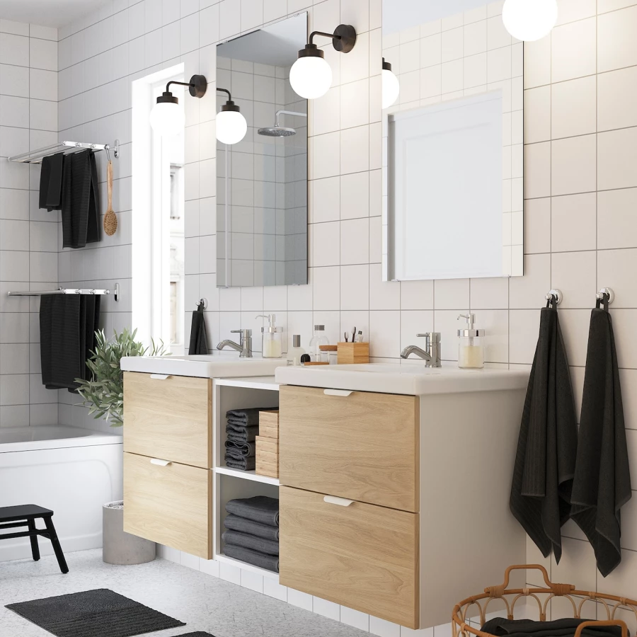 Комбинация для ванной - IKEA ENHET, 164х43х65 см, белый/имитация дуба, ЭНХЕТ ИКЕА (изображение №2)