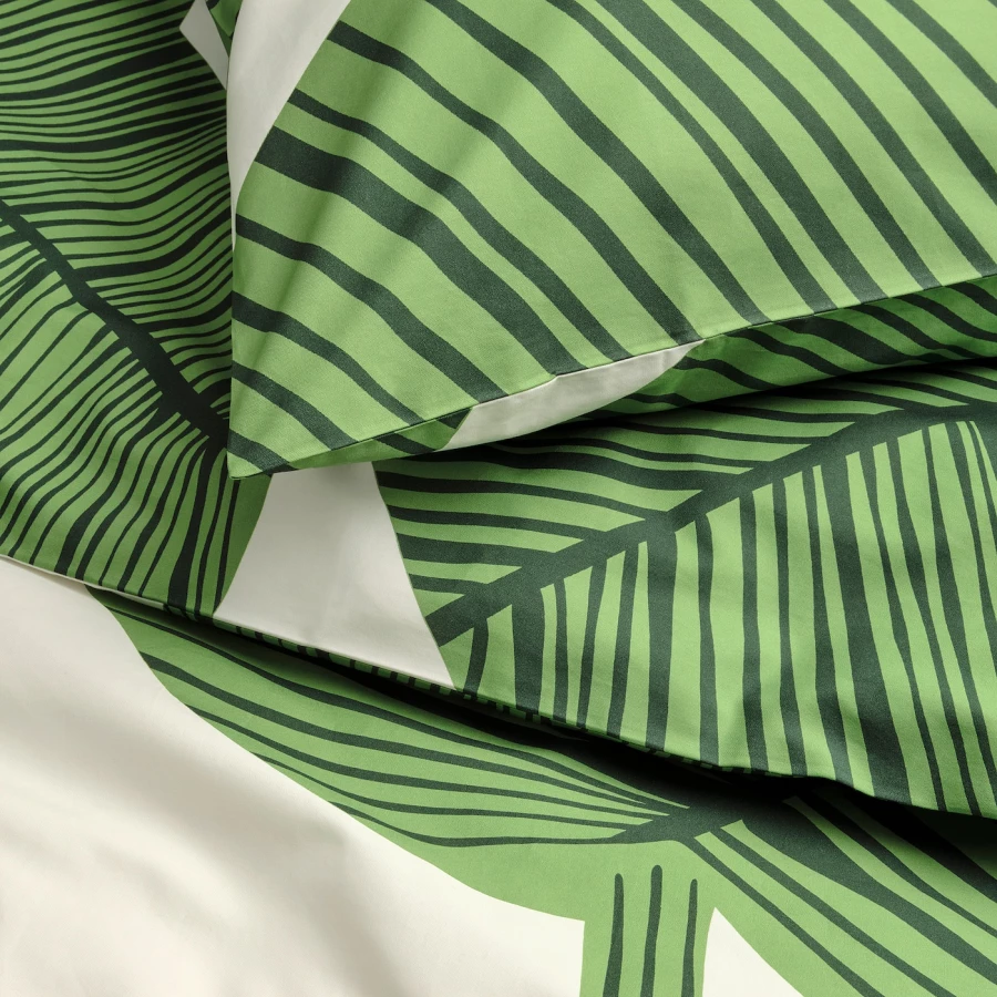 Пододеяльник и наволочка - KUNGSCISSUS IKEA/  КУНГСКИССУС ИКЕА, 150x200/50x60 см,  зеленый/ белый (изображение №3)