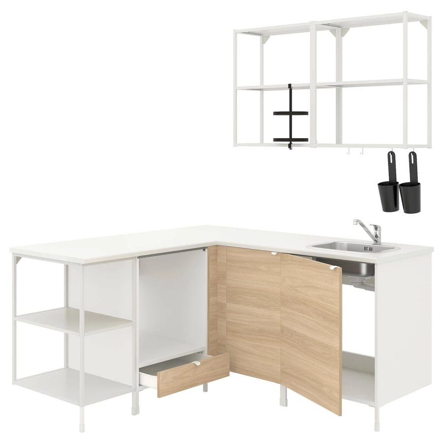 Угловая кухня -  ENHET  IKEA/ ЭНХЕТ ИКЕА, 170,5х75 см, белый/бежевый (изображение №1)