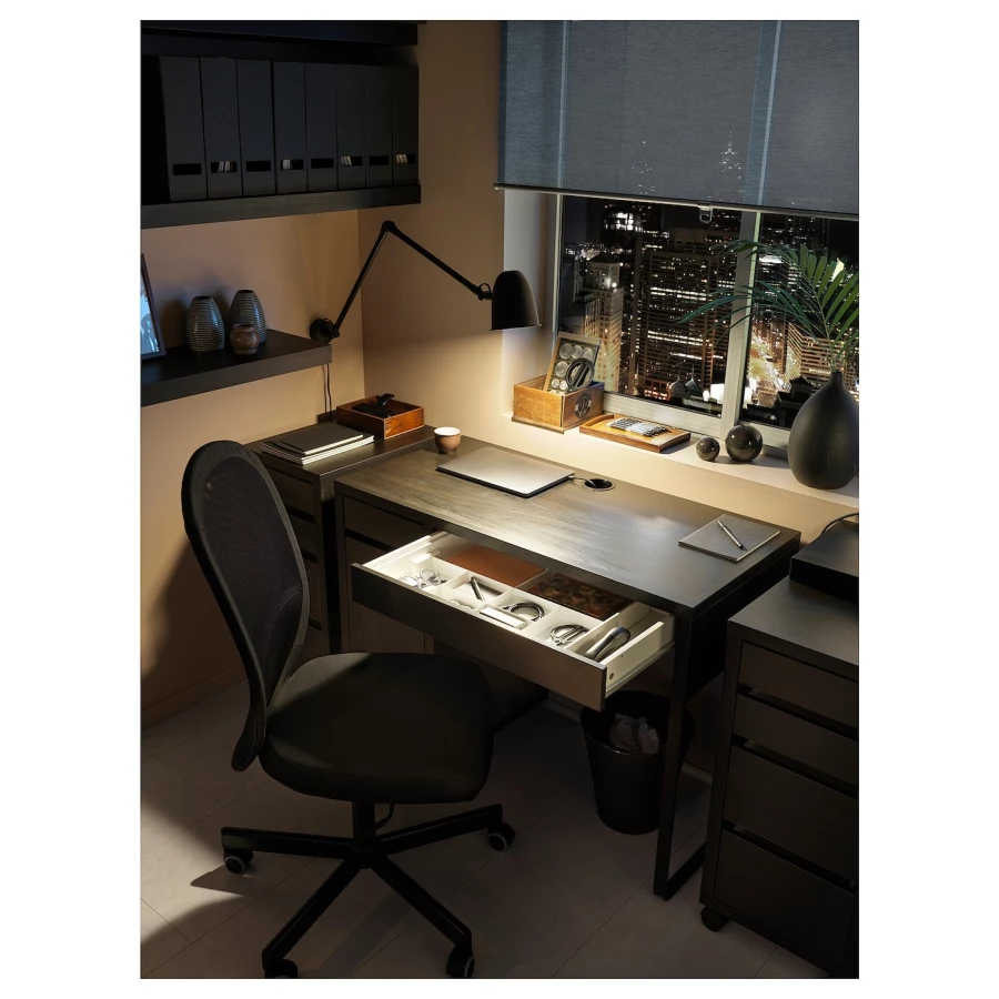 Письменный стол с ящиком - IKEA MICKE, 105x50 см,  черно-кричневый, МИККЕ ИКЕА (изображение №2)