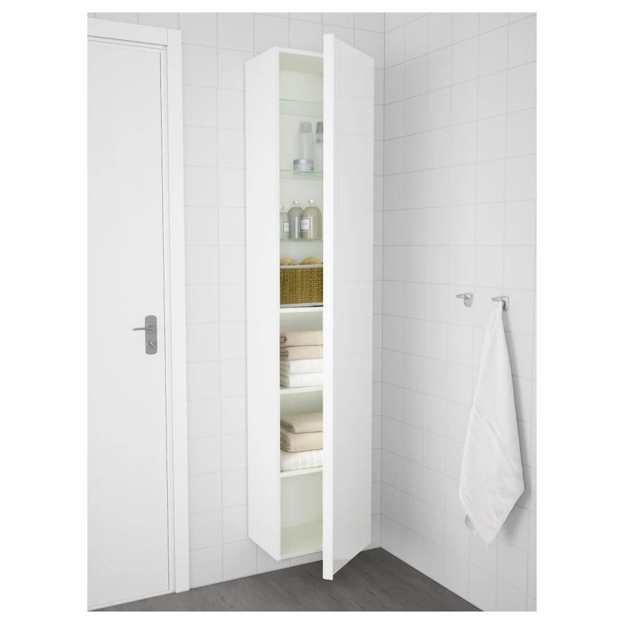Высокий шкаф для ванной - IKEA GODMORGON/ГОДМОРГОН ИКЕА, 40x32x192 см, белый (изображение №2)