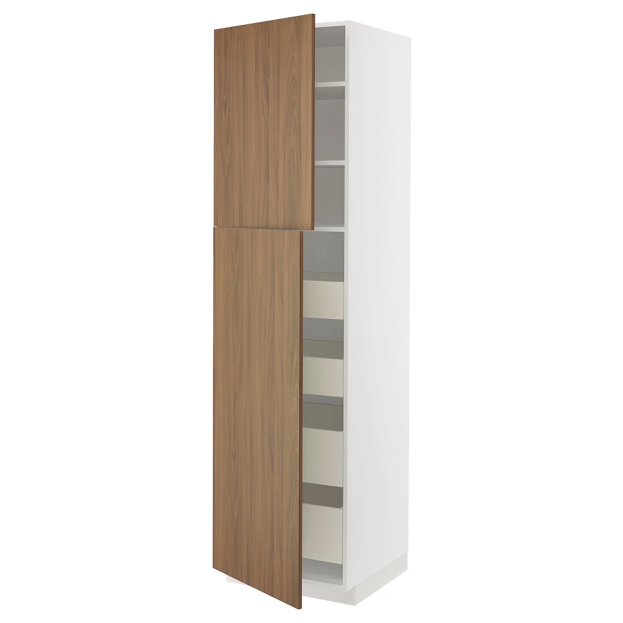 Высокий шкаф с ящиками - IKEA METOD/MAXIMERA/МЕТОД/МАКСИМЕРА ИКЕА, 220х60х60 см, белый/коричневый (изображение №1)