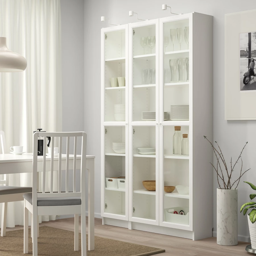 Книжный шкаф со стеклянной дверцей - BILLY/OXBERG IKEA/ БИЛЛИ/ОКСБЕРГ ИКЕА, 30х120х202 см, белый (изображение №2)