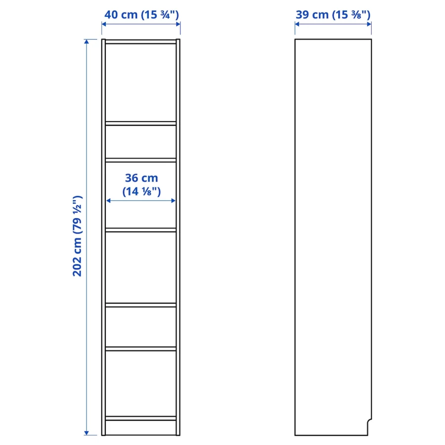 Открытый книжный шкаф - BILLY IKEA/БИЛЛИ ИКЕА, 40х40х202 см, белый (изображение №3)