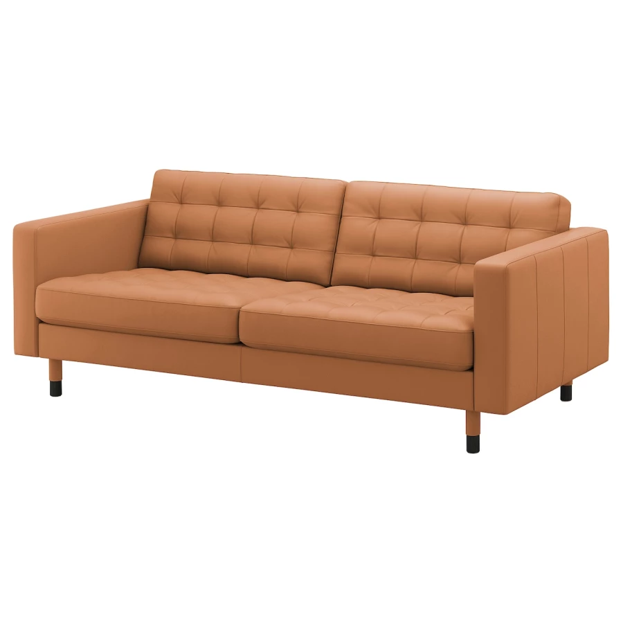 3-местный диван - IKEA LANDSKRONA, 204х89х78 см, оранжевый, кожа, ЛАНДСКРУНА ИКЕА (изображение №1)