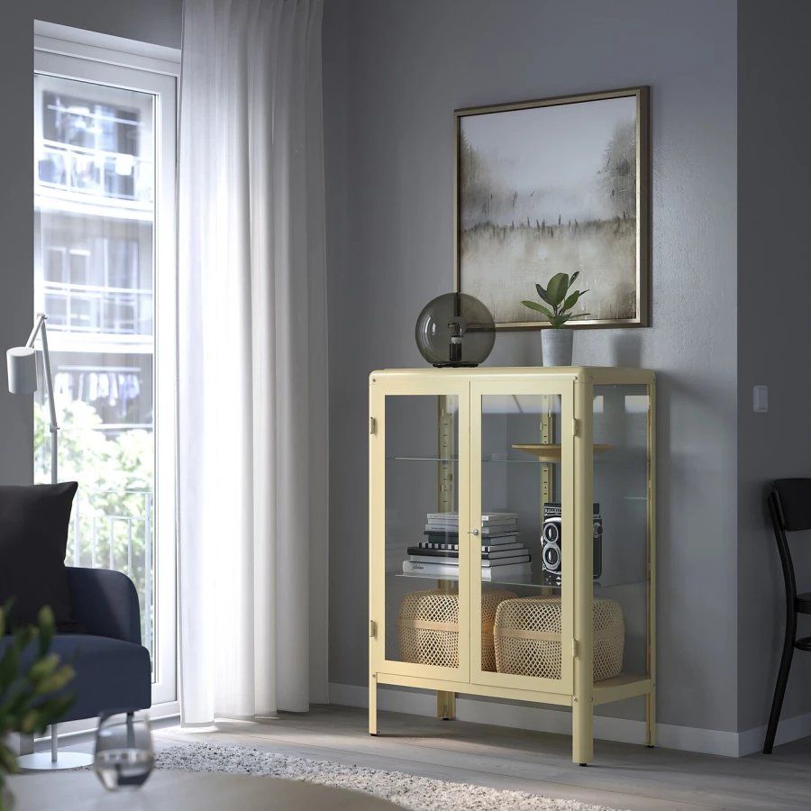 Шкаф со стеклянной дверью - FABRIKÖR/FABRIKОR  IKEA/ ФАБРИКОР ИКЕА,81x113х42 см, прозрачный/ золотой (изображение №6)