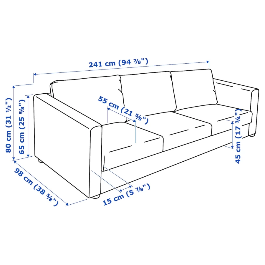 3-местный диван - IKEA VIMLE, 241х98х80 см, черный, кожа, ВИМЛЕ ИКЕА (изображение №8)