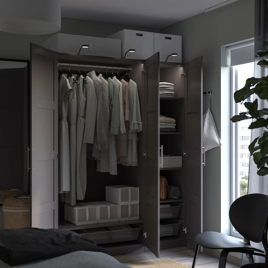 Платяной шкаф - IKEA PAX/BERGSBO/ПАКС/БЕРГСБУ ИКЕА, 150x60x201 см, темно-серый (изображение №3)
