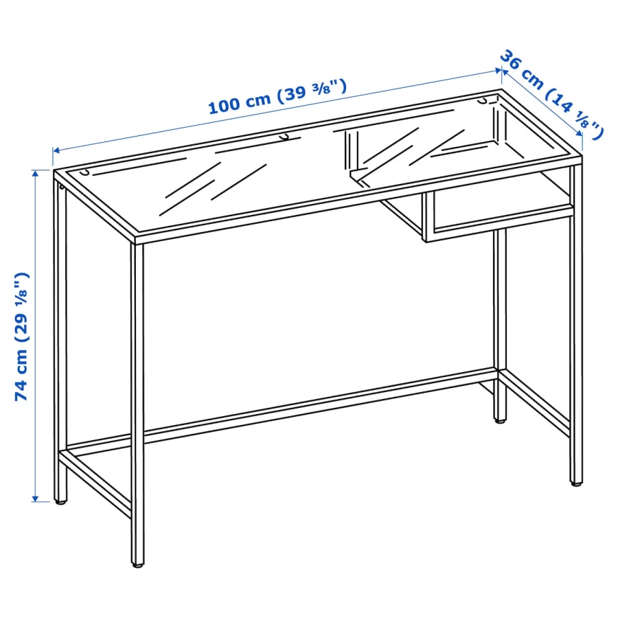 Стол для ноутбука - IKEA VITTSJÖ/VITTSJO, 100х36 см, стекло/черно-коричневый, ВИТШЁ/ВИТШЕ ИКЕА (изображение №6)