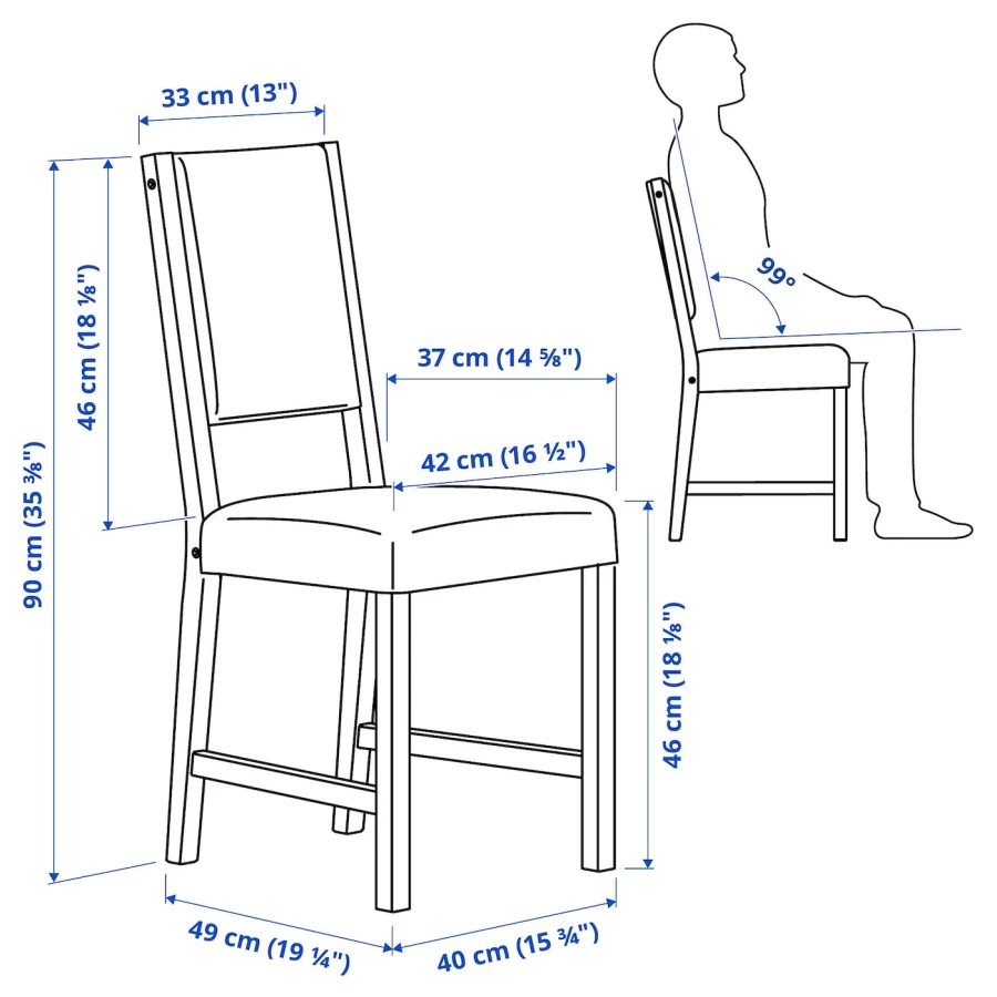 Стул - STEFAN IKEA/СТЕФАН ИКЕА, 90х42х49 см, белый/серый (изображение №6)