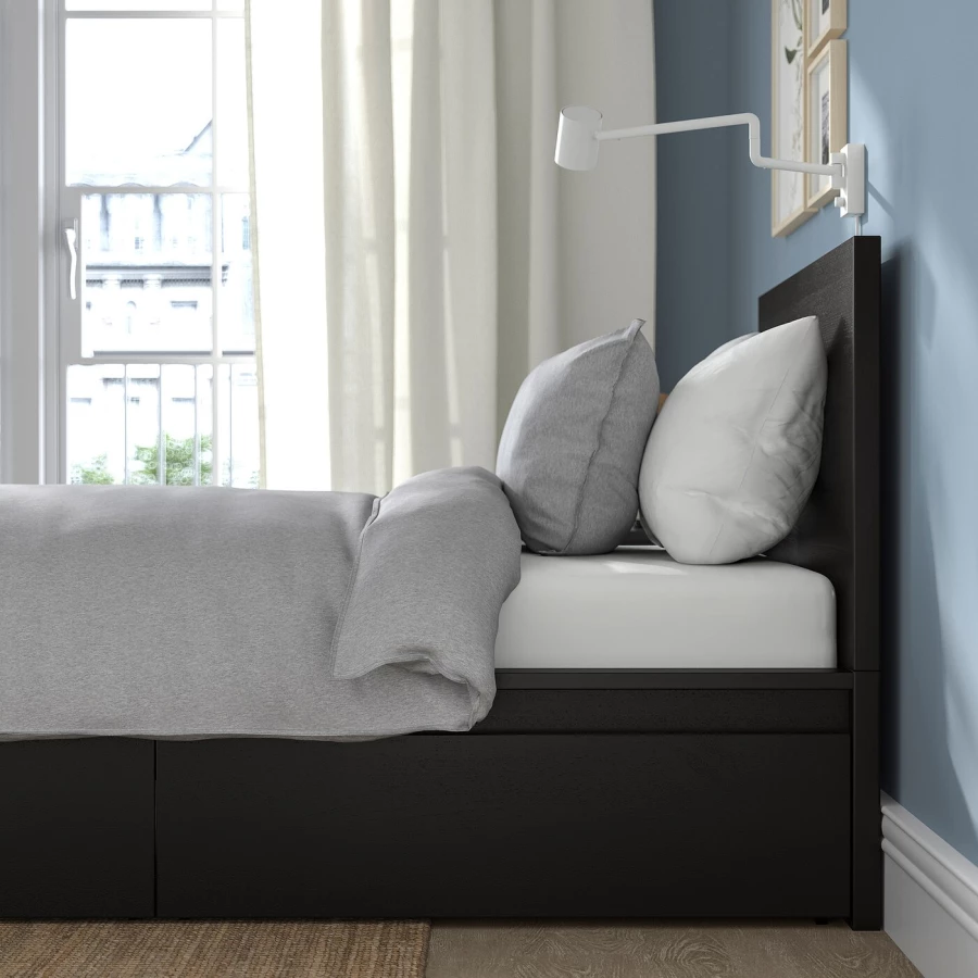 Каркас кровати с 2 ящиками для хранения - IKEA MALM/LUROY/LURÖY, 90х200 см, черно-коричневый МАЛЬМ/ЛУРОЙ ИКЕА (изображение №5)
