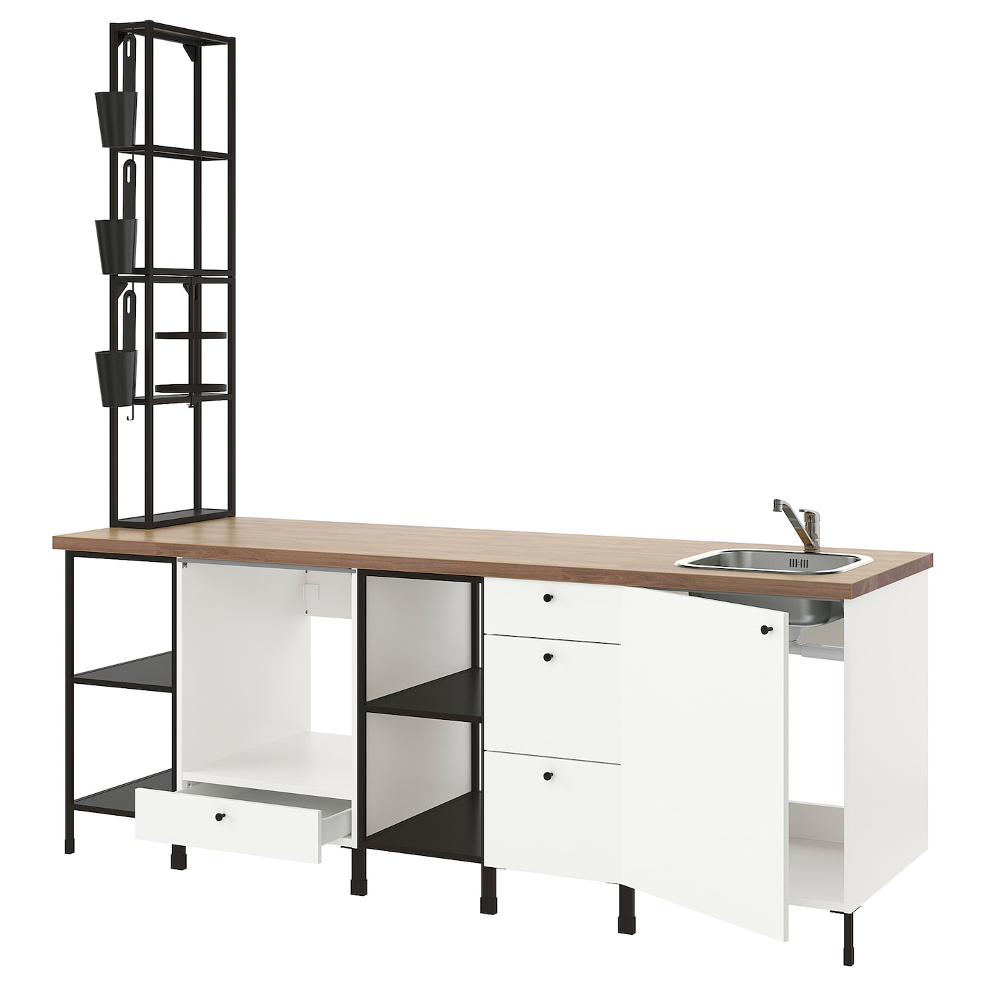 Комбинация для кухонного хранения  - ENHET  IKEA/ ЭНХЕТ ИКЕА, 243x63,5x241 см, белый/бежевый/черный