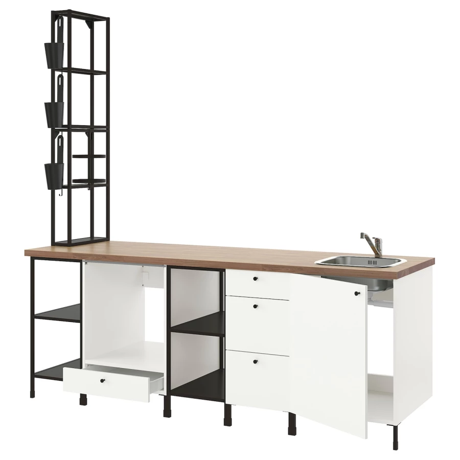 Комбинация для кухонного хранения  - ENHET  IKEA/ ЭНХЕТ ИКЕА, 243x63,5x241 см, белый/бежевый/черный (изображение №1)