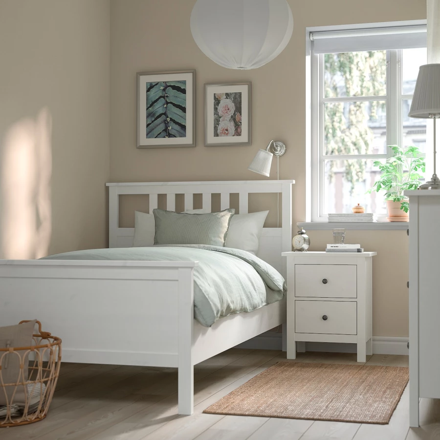 Кровать - IKEA HEMNES, 200х120 см, матрас жесткий, белая морилка, ХЕМНЭС ИКЕА (изображение №6)