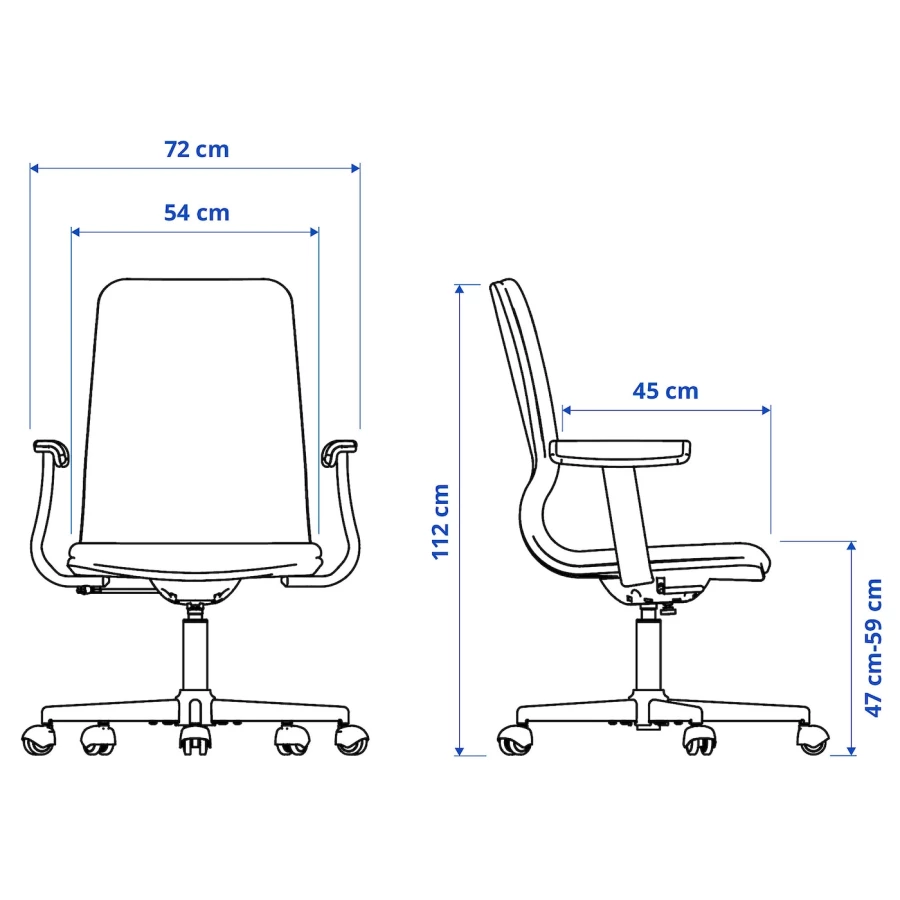 Офисный стул - IKEA MULLFJÄLLET/MULLFJALLET, 72x72x112см, черный, МАЛЛФЬЯЛЛЕТ ИКЕА (изображение №10)