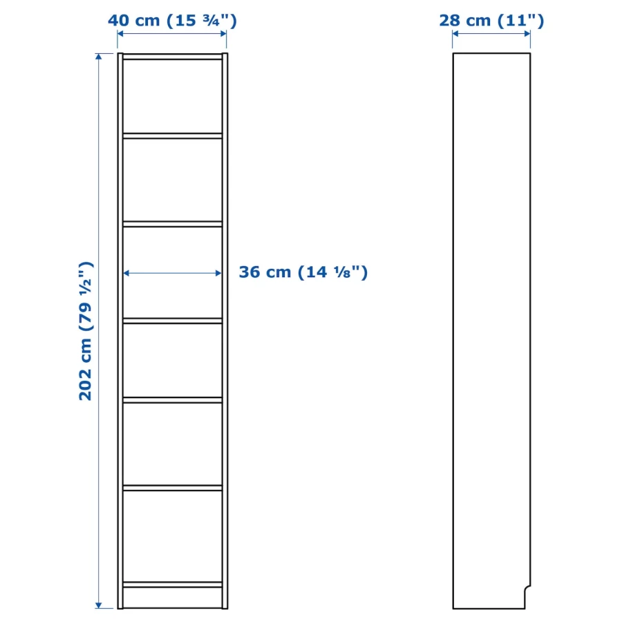 Открытый книжный шкаф - BILLY IKEA/БИЛЛИ ИКЕА, 28х40х202 см, белый (изображение №4)