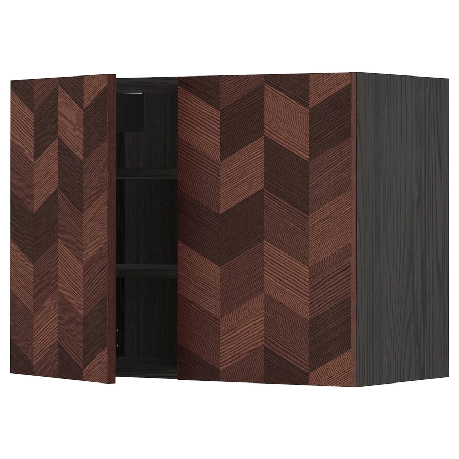 Навесной шкаф с полками/2 дверцы - METOD  IKEA/  МЕТОД ИКЕА, 60х80 см, черный/коричневый (изображение №1)
