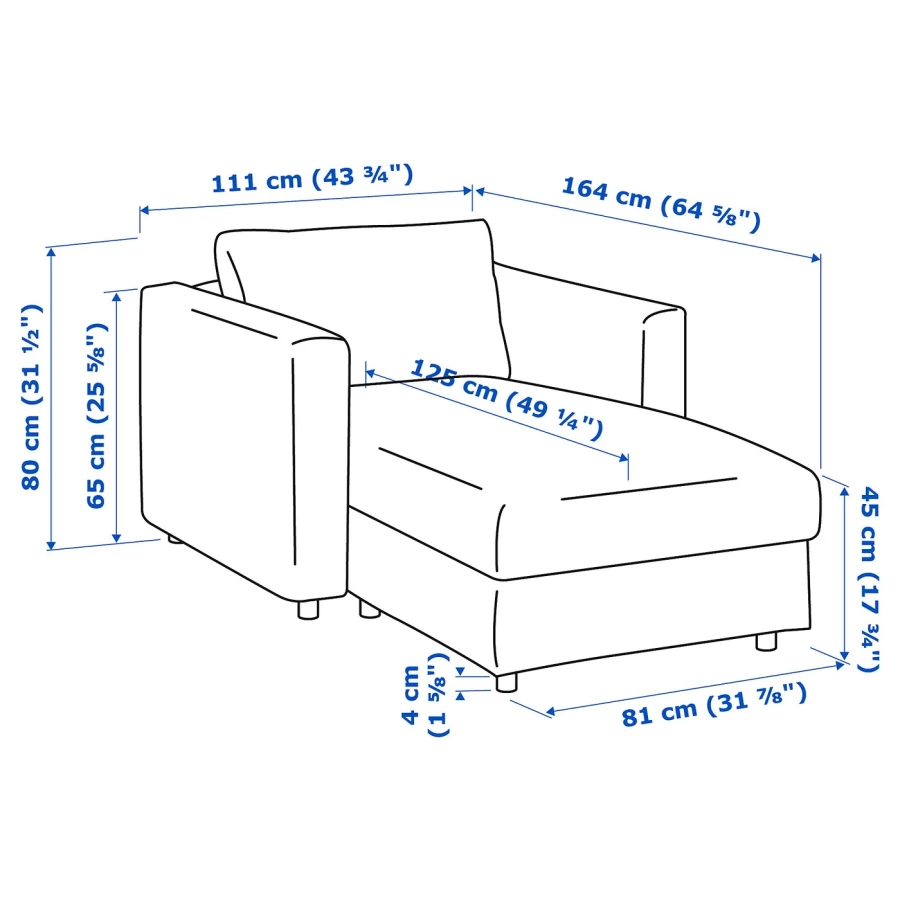 Кресло-шезлонг - IKEA VIMLE/ВИМЛЕ ИКЕА, 65х164х111 см, черный (изображение №8)