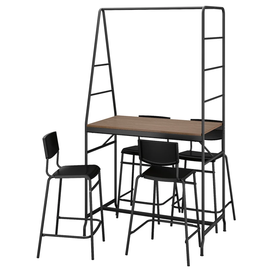 Комплект барного стола и барных стульев - HÅVERUD/HАVERUD/STIG IKEA, ХОВЕРЮД/СТИГ ИКЕА, 192/93х105Х66 см, смёрный/коричневый (изображение №1)