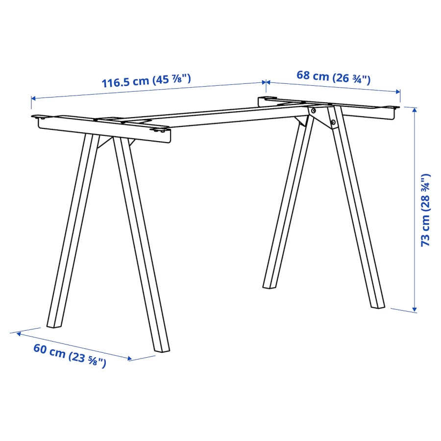 Каркас стола - IKEA TROTTEN, 75x120x70см, белый, ТРОТТЕН ИКЕА (изображение №4)