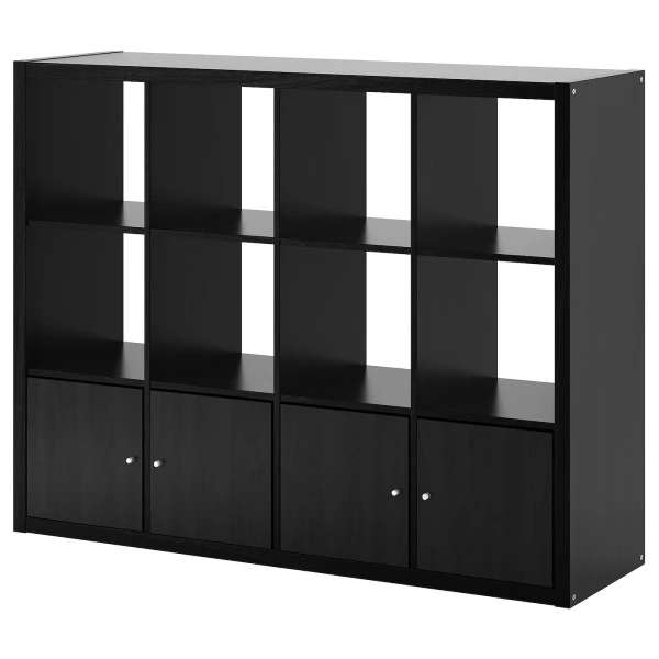 Стеллаж 12 ячеек с дверцами - IKEA KALLAX, 112х147 см, черный, КАЛЛАКС ИКЕА